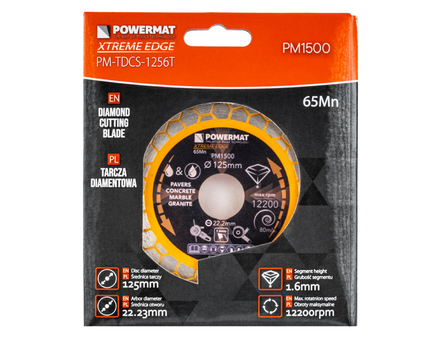 Disc diamantat hexagonal pentru ceramica PM-TDCS-1256T, 125 mm, Powermat PM1500