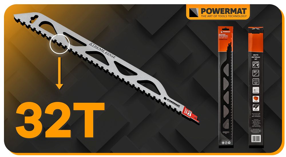 Lama pentru fierastrau sabie PM-BDP-455T, 455 x 50 mm, Powermat PM1394