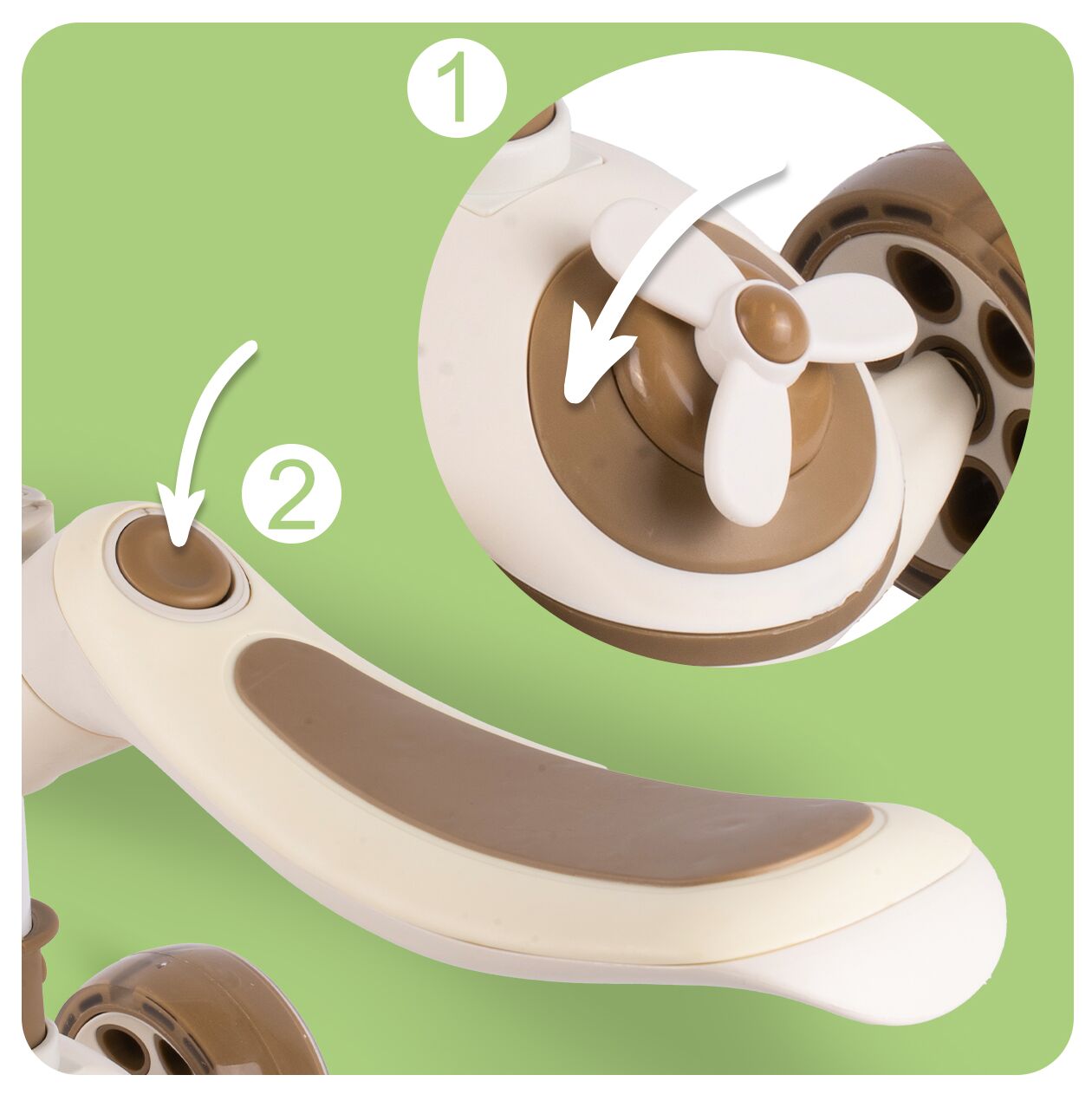 Trotineta pliabila cu 3 roti 3 in 1, bej, MalPlay 112330