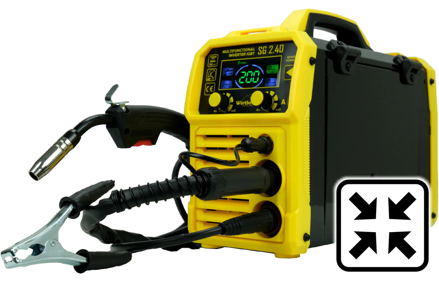 Aparat de sudura tip MIG FCAW / MMA / TIG Lift Wertberg SG 2.40 - 200A, Tehnologie IGBT, Afisaj LCD, Harder HD1484