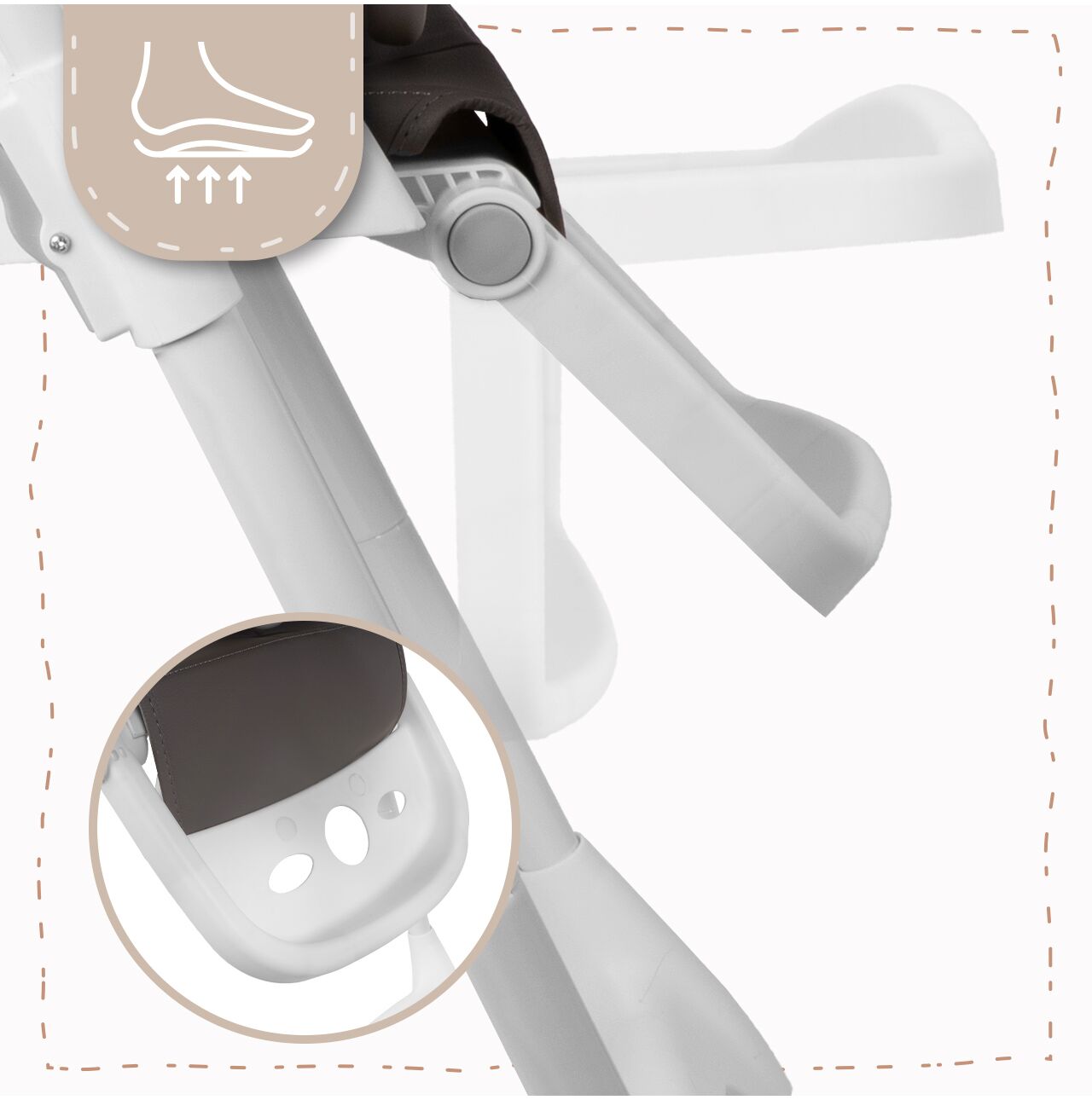 Scaun inalt pliabil pentru hranire cu roti, alb / gri, MalPlay 113159