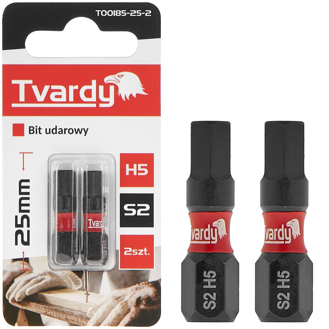 Set biti de impact H5, 25 mm S2, 2 bucati, Tvardy T00185-25-2
