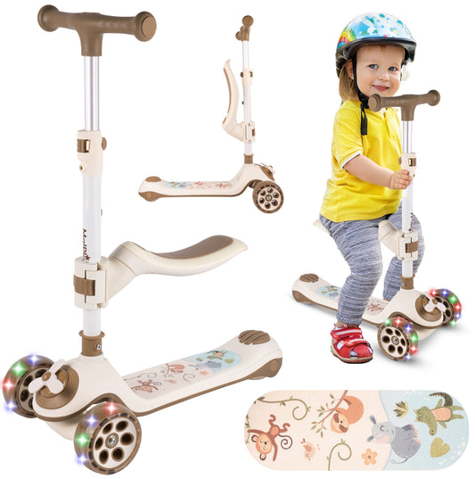 Trotineta pliabila cu 3 roti 3 in 1, bej, MalPlay 112330