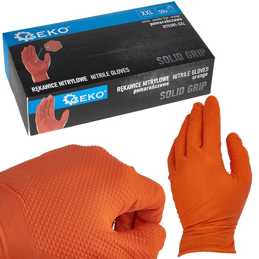 Manusi de protectie din cu nitril Solid Grip, portocaliu, marimea XXL, 50 bucati, Geko G75201-XXL