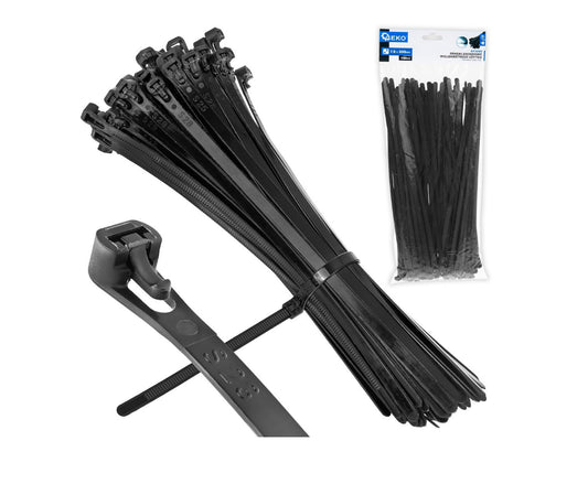 Set legaturi nylon reutilizabile, negru, 7,5x300mm, 100 bucati, Geko G17243