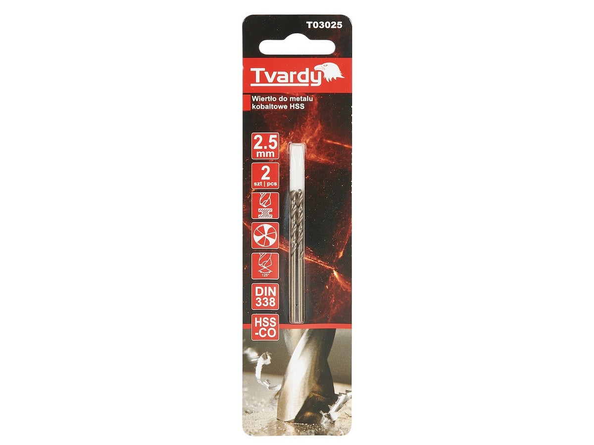 Set burghie HSS pentru metal, M35, 2.5 mm, 2 bucati, Tvardy T03025