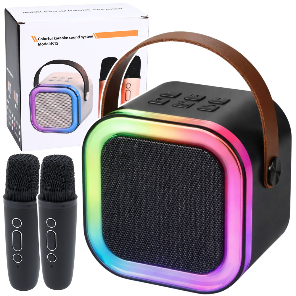 Set karaoke cu difuzor, 2 microfoane, lumini LED, Lean 25223