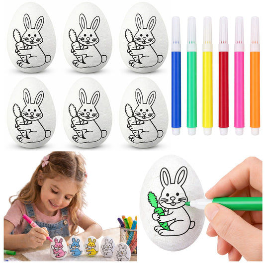 Set 6 oua de Paste din polistiren cu markere colorate, 5.5 x 3.5 cm, Lean 21346