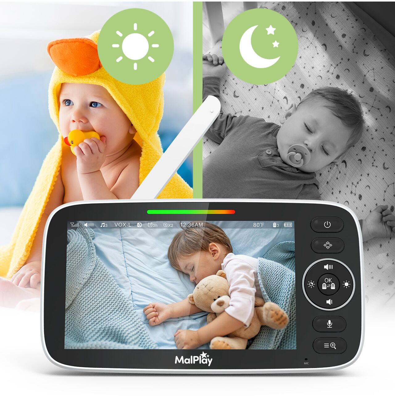 Camera pentru monitorizare bebelusi cu monitor VOX HD LCD 5", MalPlay 113785