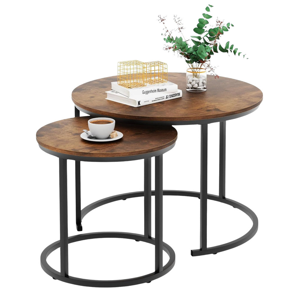 Set masute de cafea rotunde 2 in 1, lemn natural,  70x50cm, 45x44cm, Lean 26598