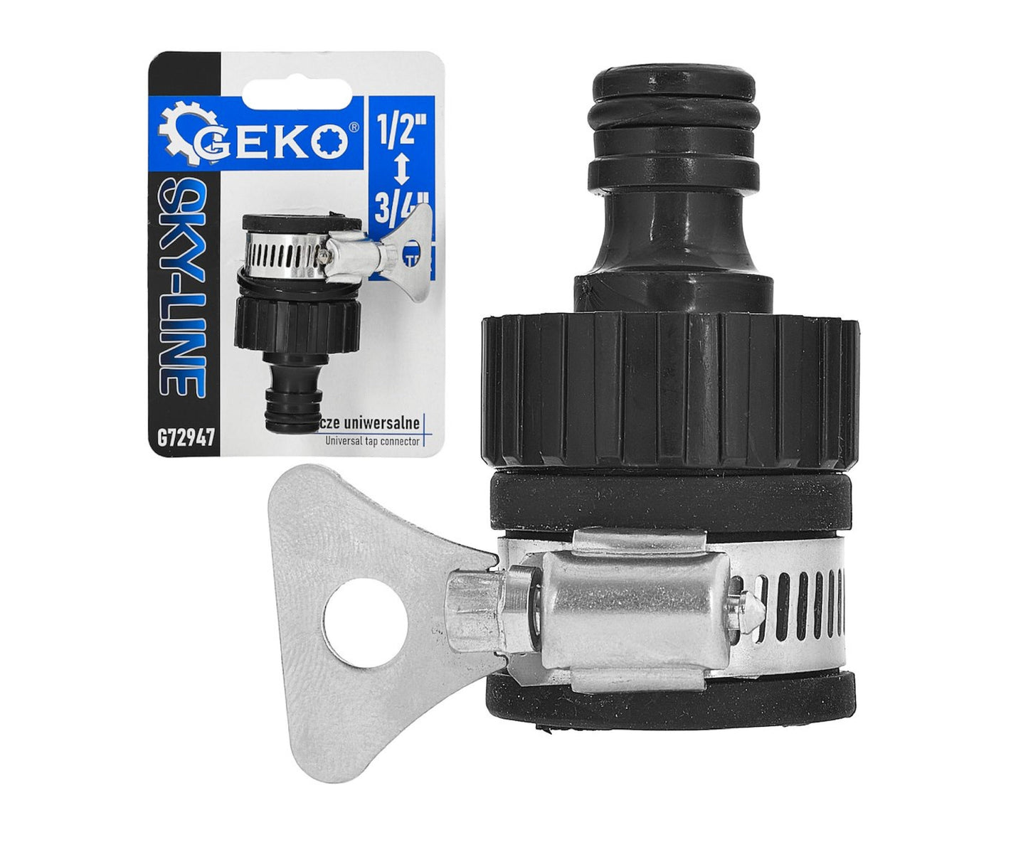 Conector universal cu clema pentru robinet Sky-Line, Geko G72947