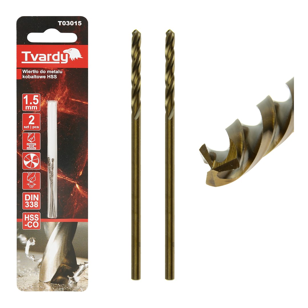 Burghiu HSS pentru metal, M35, 1.5 mm, 2 bucati, Tvardy T03015