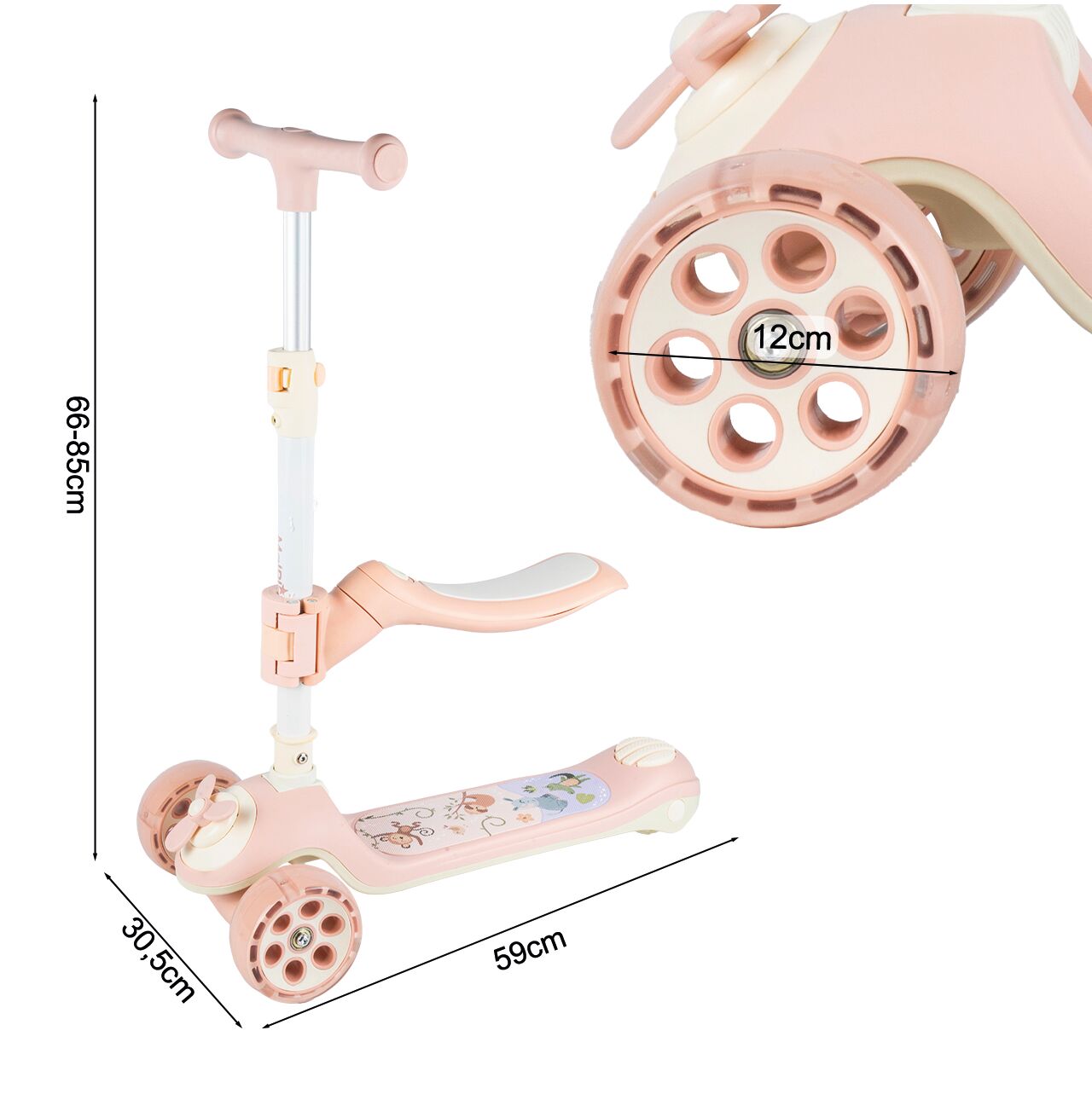 Trotineta cu 3 roti 3 in 1, roz, MalPlay 112334