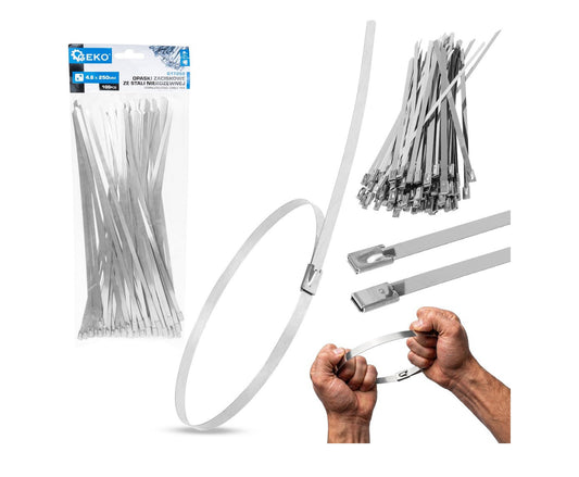 Set cleme din inox, 4,6x250mm, 100 bucati, Geko G17252