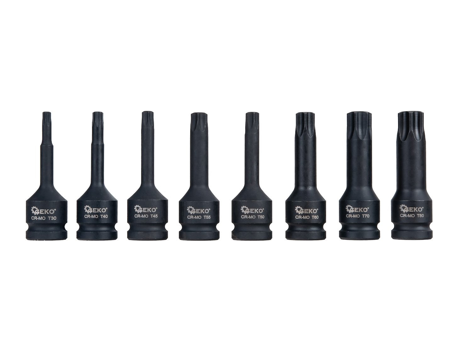 Set chei tubulare de impact TORX, 1/2" T30-T80, Cr-Mo, 8 bucati, Geko G10527