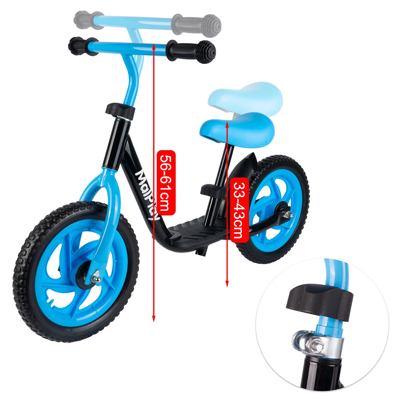 Bicicleta pentru copii fara pedale, roti EVA, 12", negru / albastru, MalPlay 111340