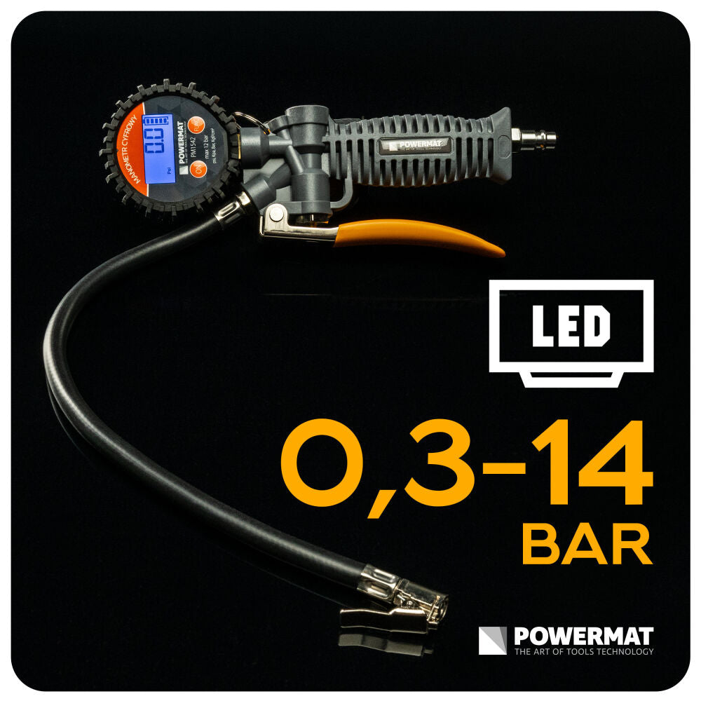 Pistol de umflat cu manometru cu afisaj LCD PM-PDPM-1T, 60 mm, Powermat PM1542