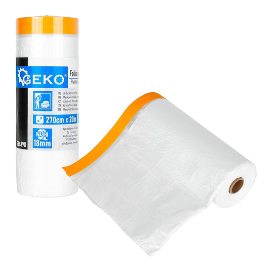 Folie de protectie pentru vopsit cu banda, 270 x 20 m / 18 mm, Geko G66398