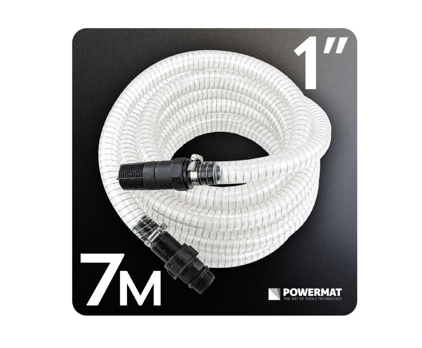 Furtun de aspirare flexibil pentru pompe si hidrofoare, 1", 7 m, Powermat PM-HD-WS-71P