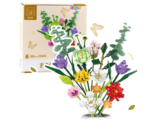 Set de constructii buchet decorativ de flori, multicolor, 28,5x26,5x6cm, 836 piese, Lean 23712