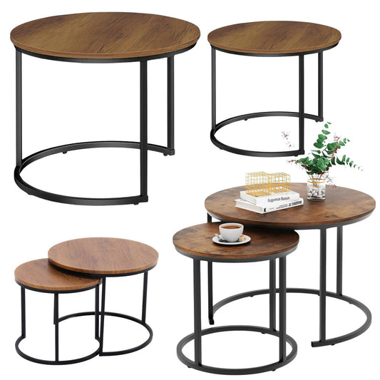Set masute de cafea rotunde 2 in 1, lemn natural 60x45cm, 40x40cm, Lean 26597