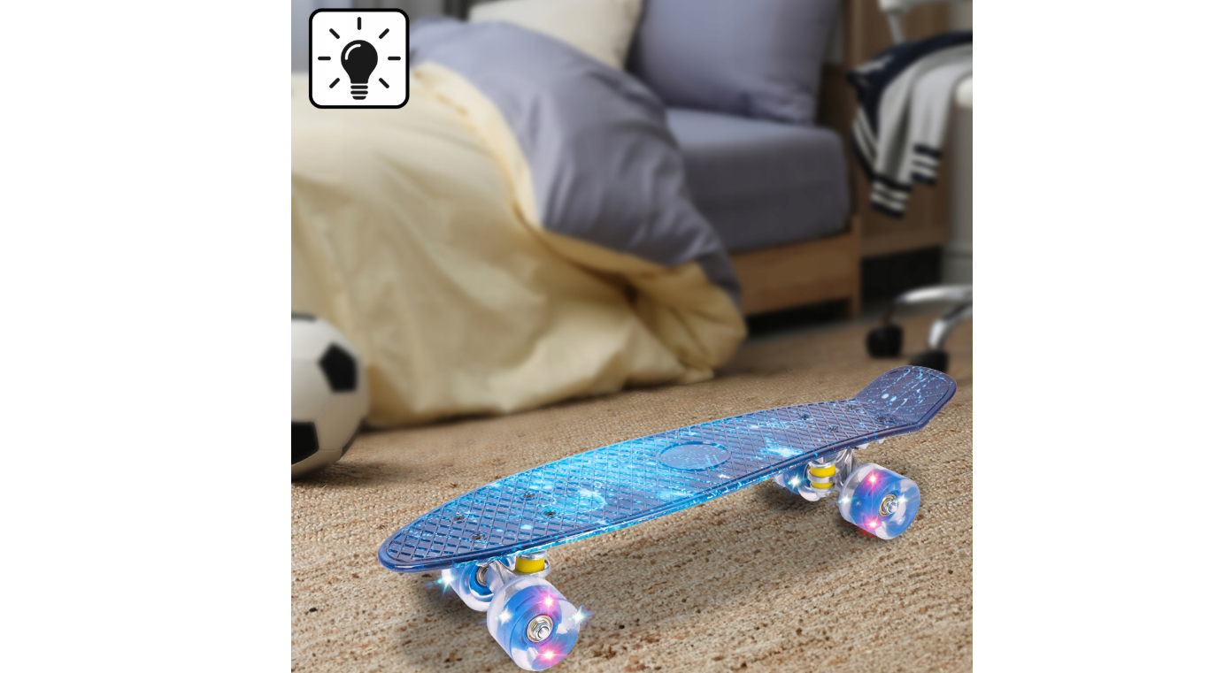 Skateboard cu LED-uri pentru copii Glowing Galaxy, 56 x 15 cm, MalPlay ML110911