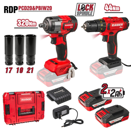 Set masina de insurubat cu impact si cheie de impact RDP-PCDIW20, 1 / 2", 320 Nm, 2 x 2 Ah, Raider 030253