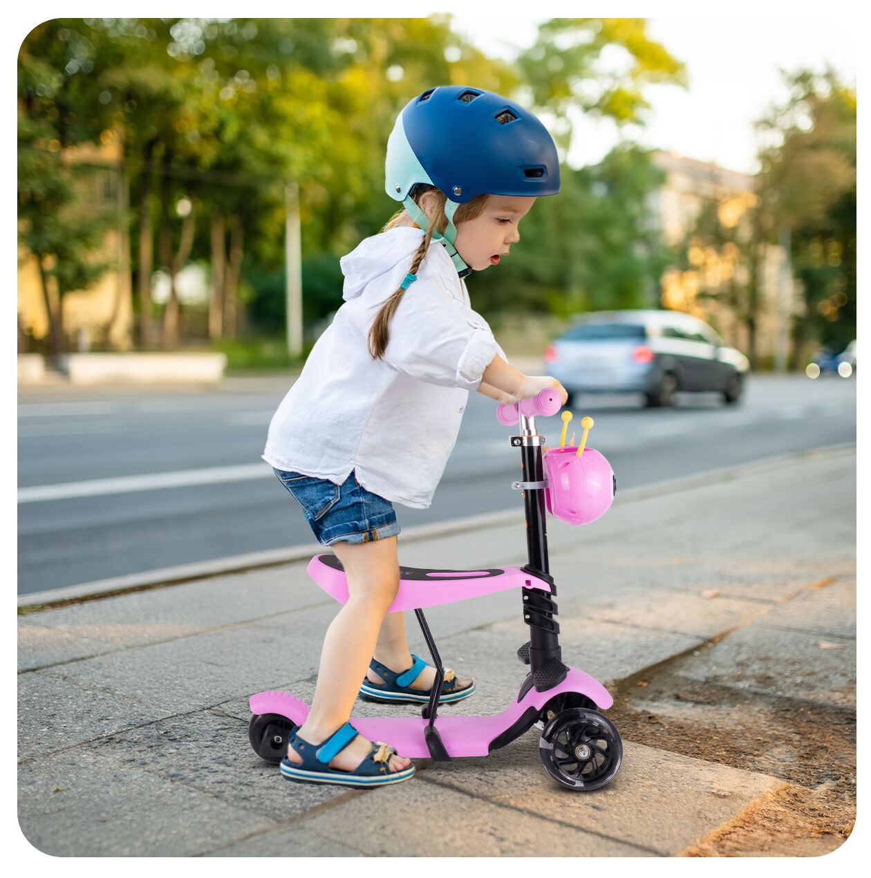 Trotineta cu 3 roti cu scaun si cos Ladybug, roz, MalPlay 111337