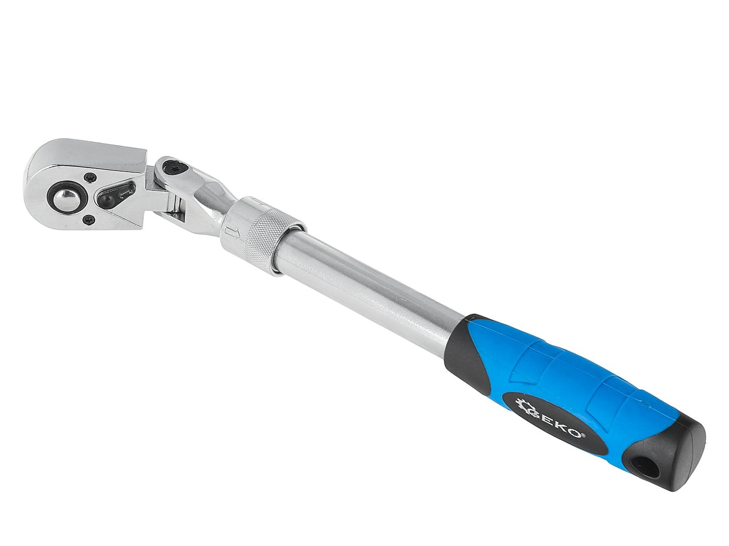 Cheie cu clichet cu cap flexibil si maner telescopic, 3 / 8", 285-375 mm, 72 T, Cr-V, Geko G10129