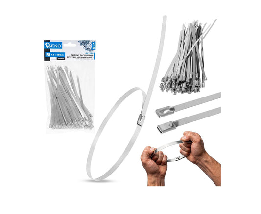 Set cleme din inox, 4,6x150mm, 100 bucati, Geko G17250