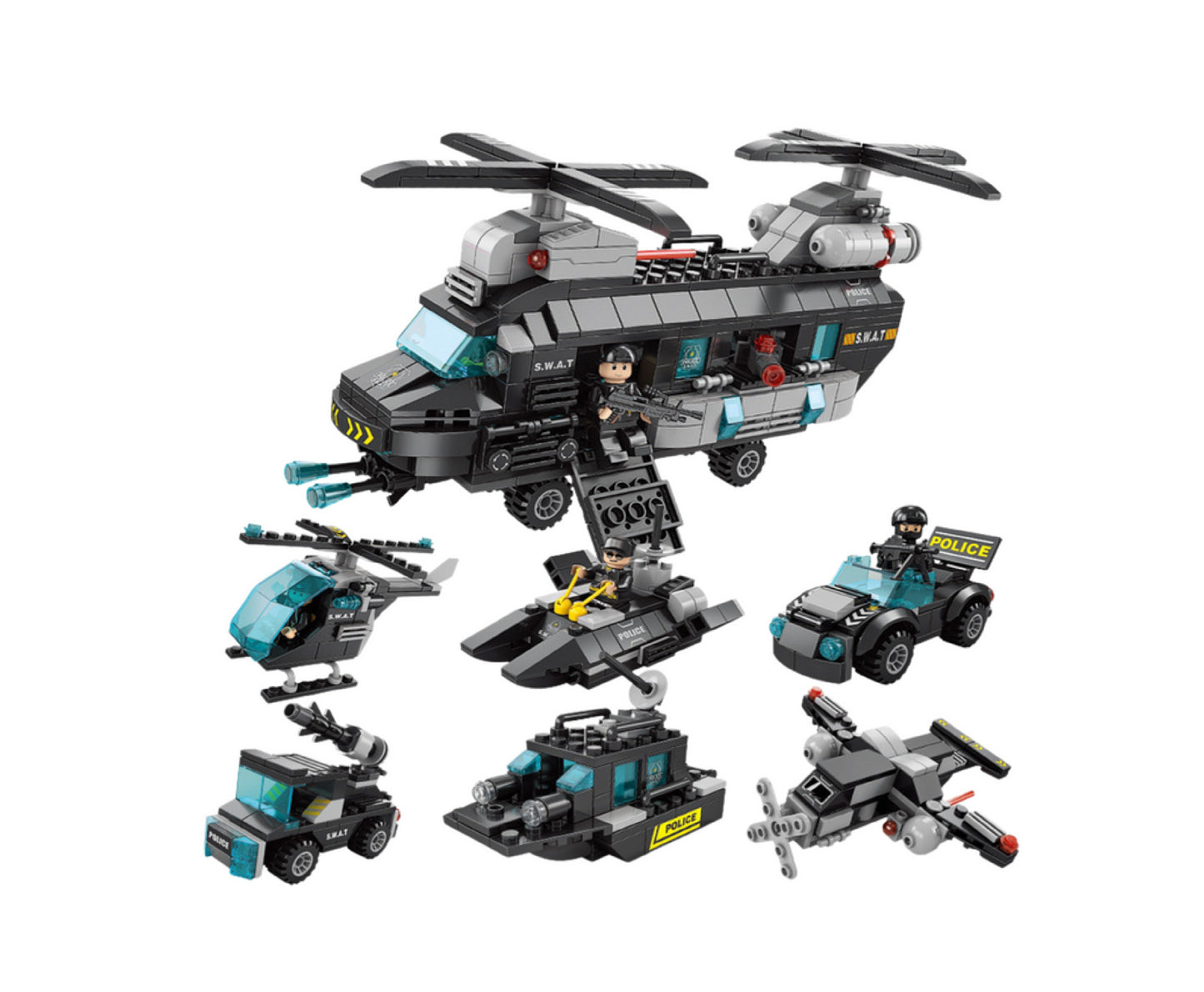 Set de constructie Politia Fortelor Speciale, 30 x 23 x 9 cm, 456 piese, Lean 18306