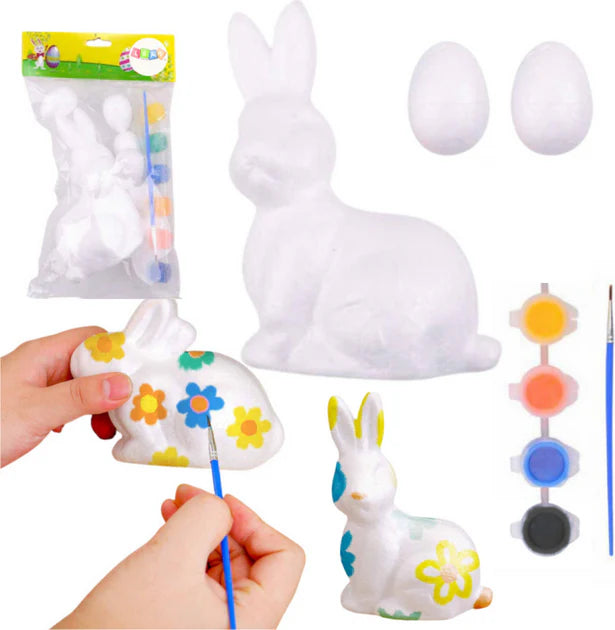 Set pictura decoratiuni de Paste, iepuras si 2 oua, 4 culori, 14 x 9.5 cm, 5.5 cm, Lean 21354