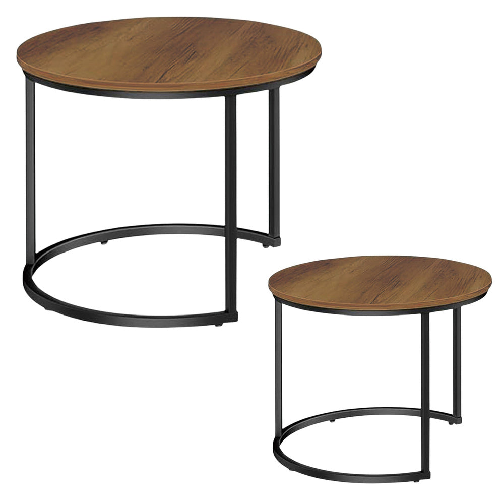 Set masute de cafea rotunde 2 in 1, lemn natural 60x45cm, 40x40cm, Lean 26597