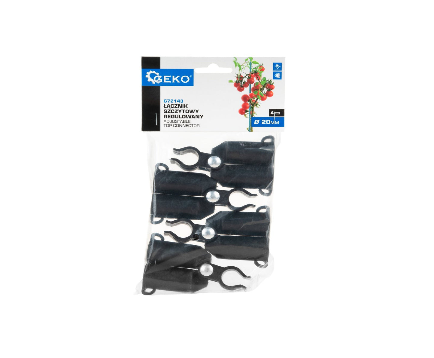 Set conectori superiori reglabili pentru araci, 20 mm, 4 bucati, Geko G72143