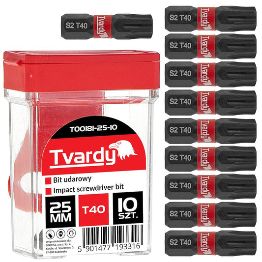 Set biti de impact T40, 25 mm S2, 10 bucati, Tvardy T00181-25-10