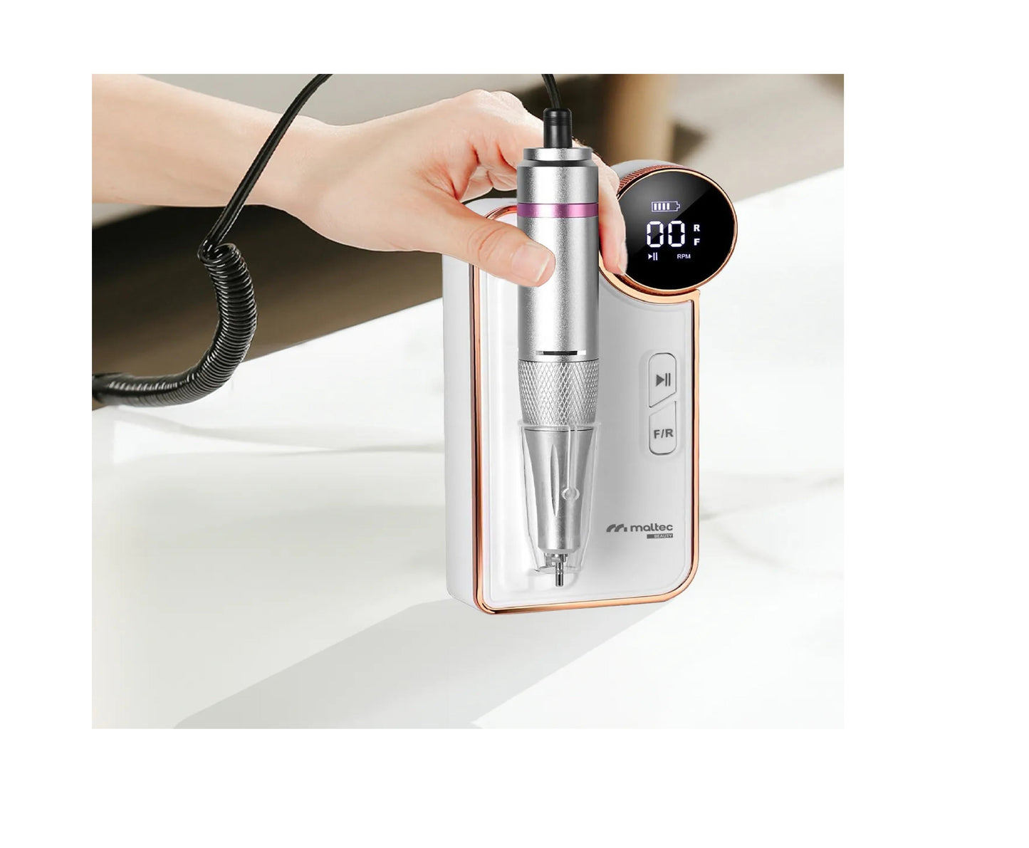 Set Pila electrica pentru unghii cu 12 freze interschimbabile Beauty ND6, 50 W, MalTec 112099