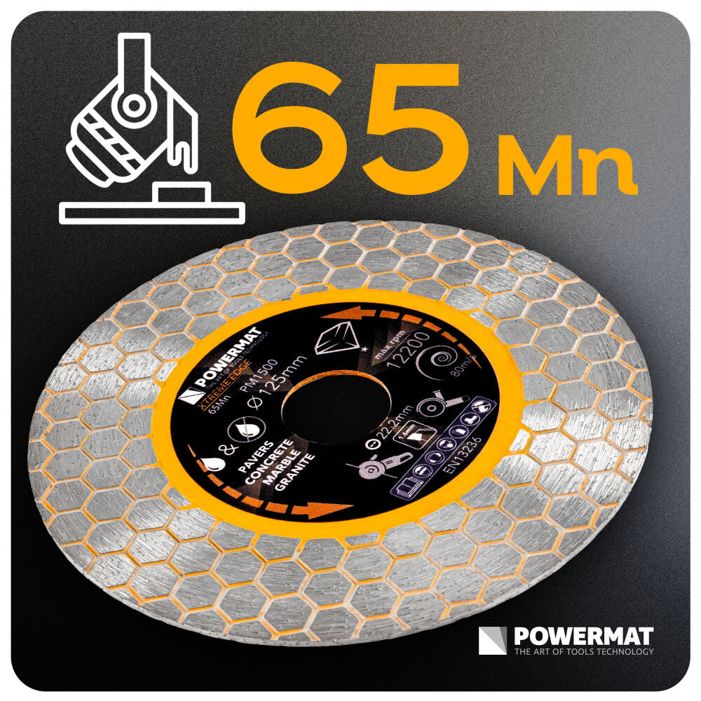 Disc diamantat hexagonal pentru ceramica PM-TDCS-1256T, 125 mm, Powermat PM1500