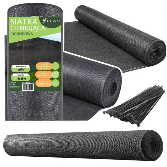 Plasa de umbrire pentru gard, 1.5 m, 25 m, 140g/m², gri inchis, Lean 25839
