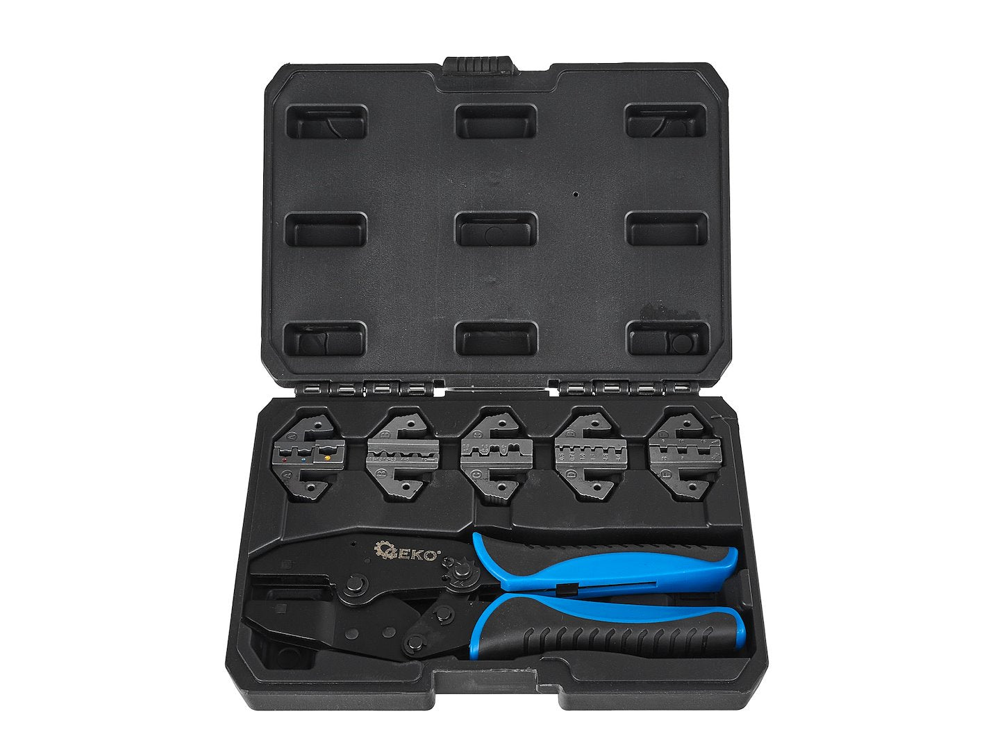 Cleste pentru sertizare mufe si conectori, set 5 matrite, Geko G01769