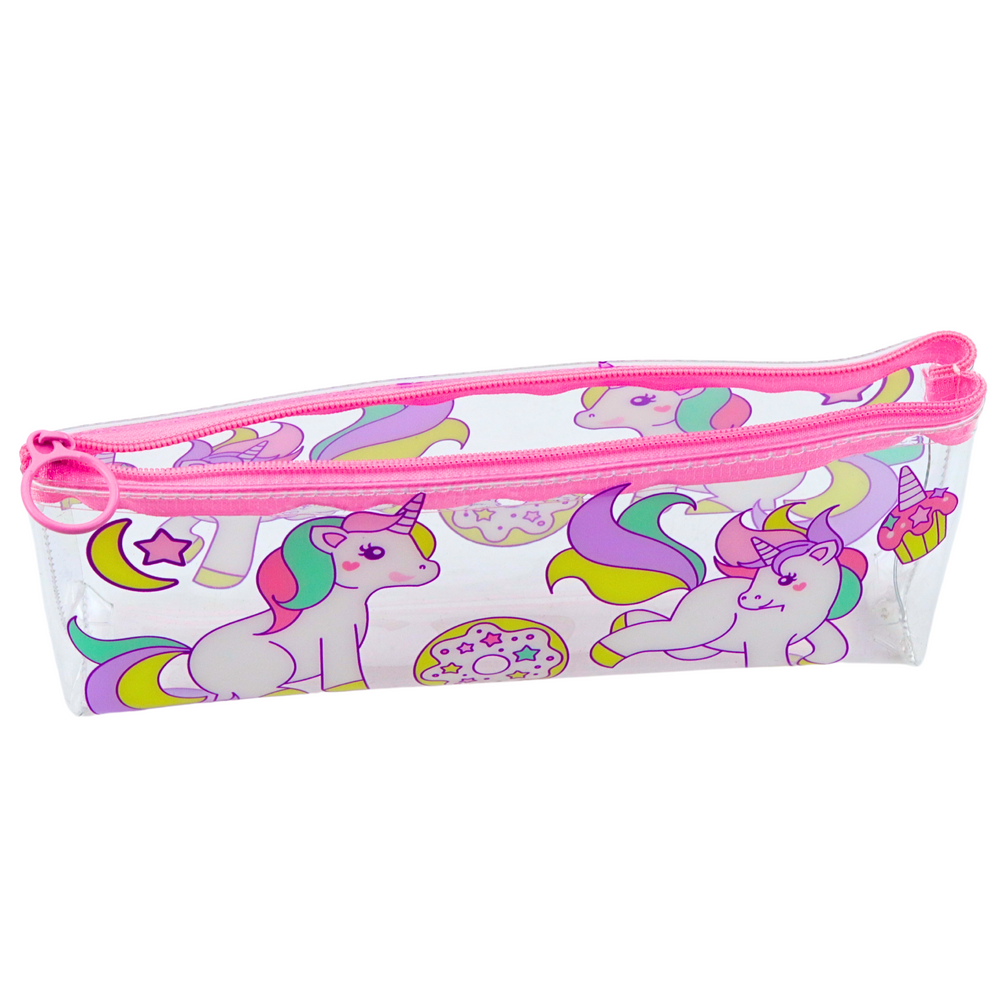 Penar scolar transparent cu gogosi si unicorni, 20 x 8.5 x 4 cm, Lean 21998