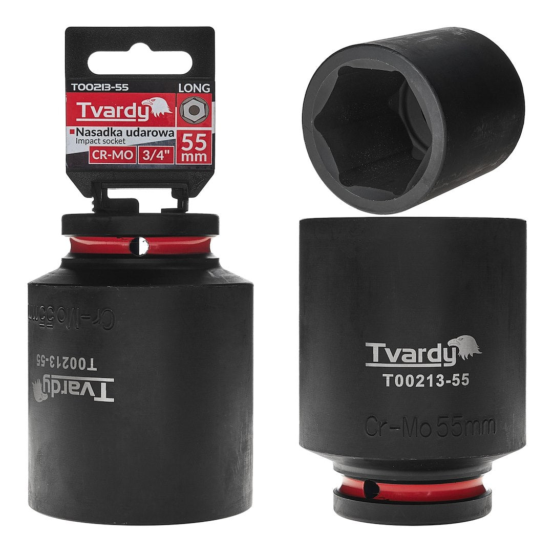 Cheie tubulara de impact lunga in 6 puncte, 3 / 4", 55 mm, Cr-Mo, Tvardy T00213-55