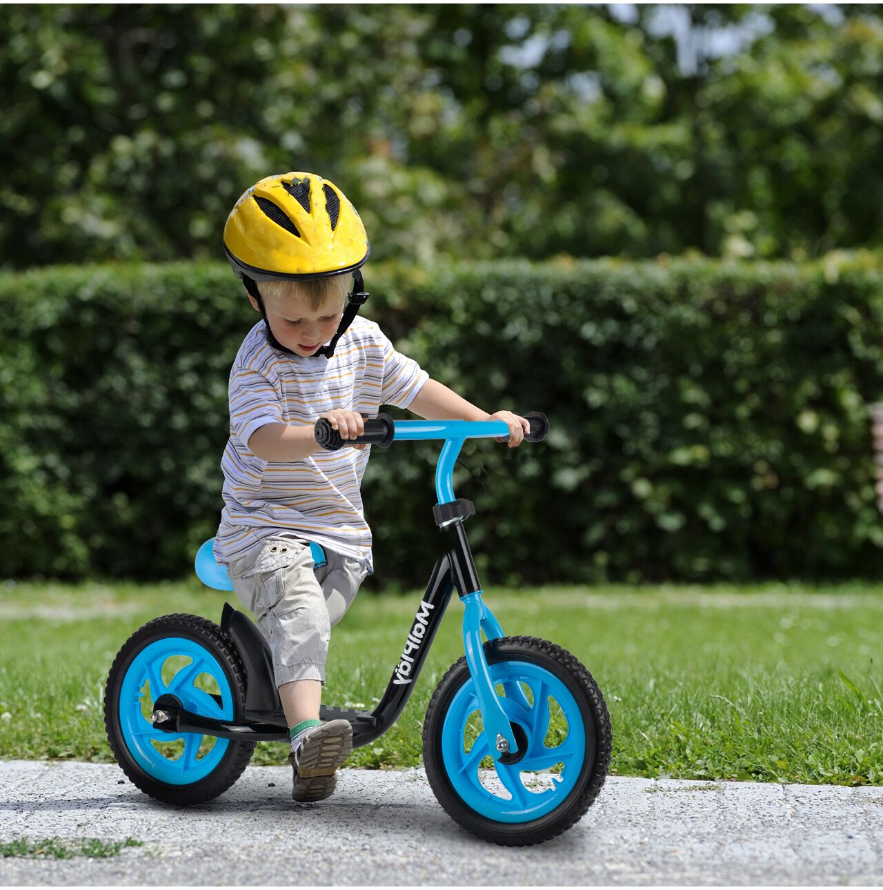Bicicleta pentru copii fara pedale, roti EVA, 12", negru / albastru, MalPlay 111340