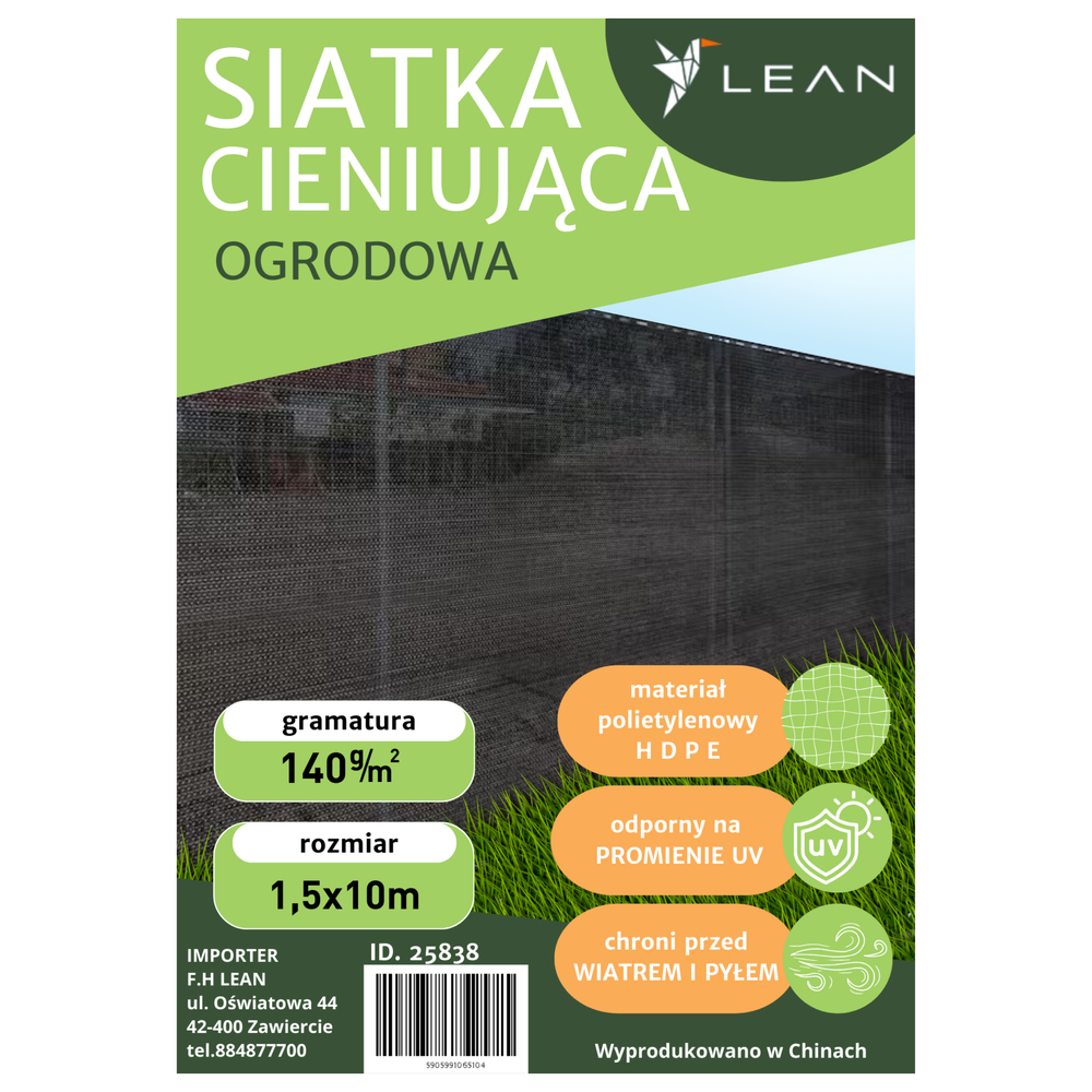 Plasa de umbrire pentru gard, 1.5 m, 10m, 140g/m², gri inchis, Lean 25838