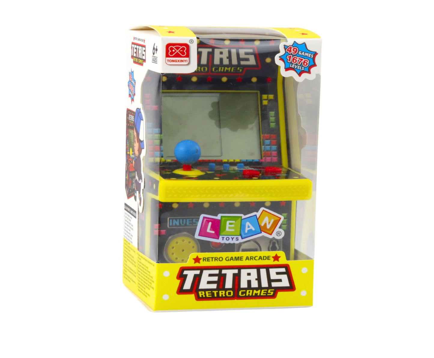 Mini automat de joc Tetris, 49 jocuri, 1676 niveluri, 16 x 9 x 8.5 cm, galben, Lean 23493