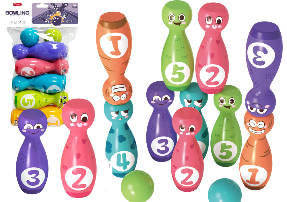 Set bowling colorat cu 10 popice, 13 x 4 cm, Lean 20933