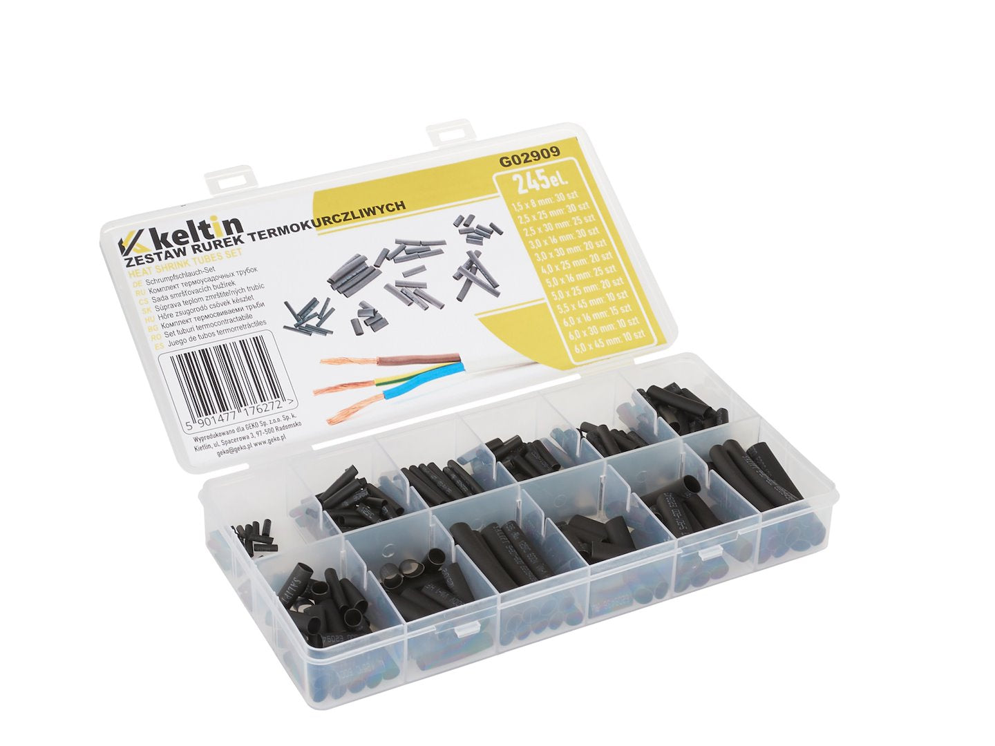 Set tuburi termocontractabile negre, 245 bucati, Geko G02909