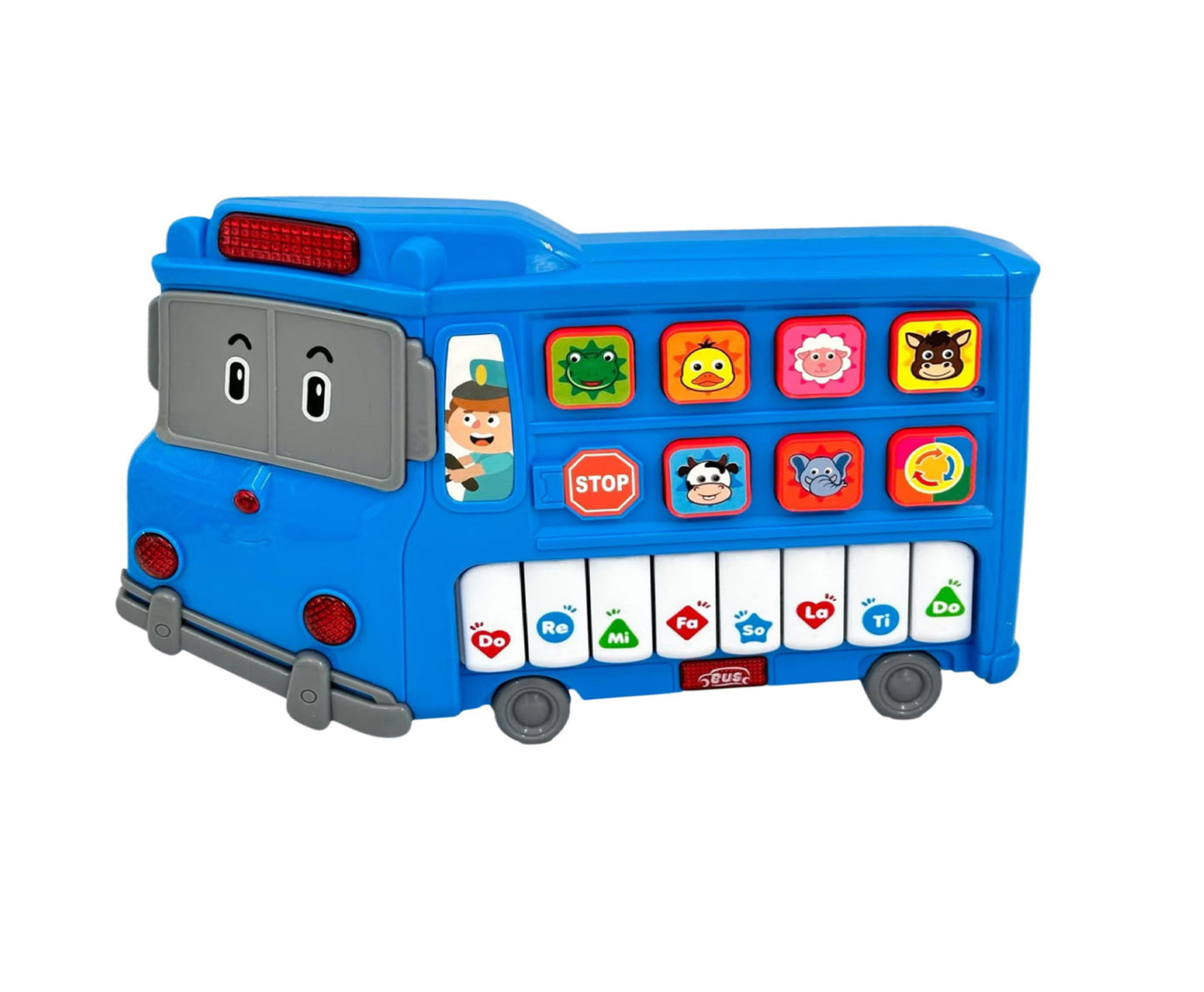 Jucarie interactiva autobuz, 6 butoane animale, efecte luminoase, 23 x 18 x 6 cm, Lean 23718