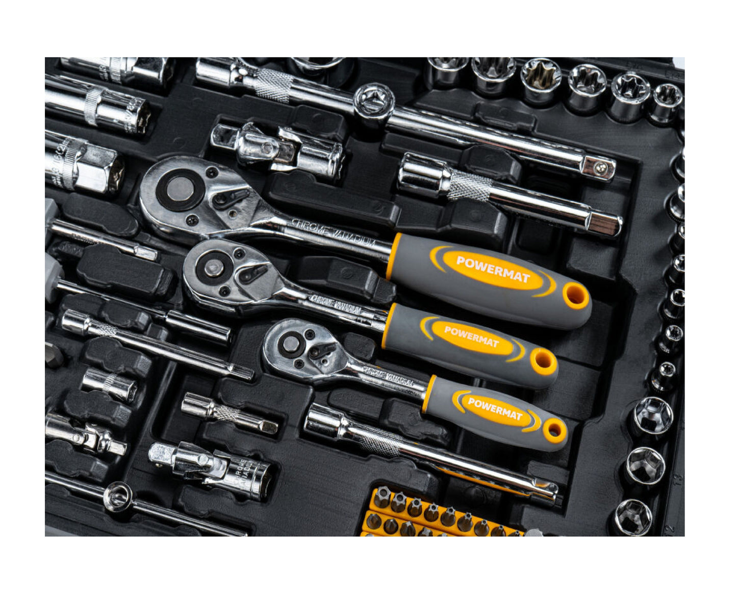 Trusa chei si biti PM-ZKNB-216SU-PRO, 1/2" | 1/4" | 3/8", 216 bucati, Powermat PM1613
