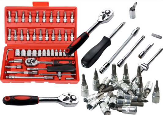 Set chei tubulare, cheie cu clichet, 46 bucati, Lean 20813