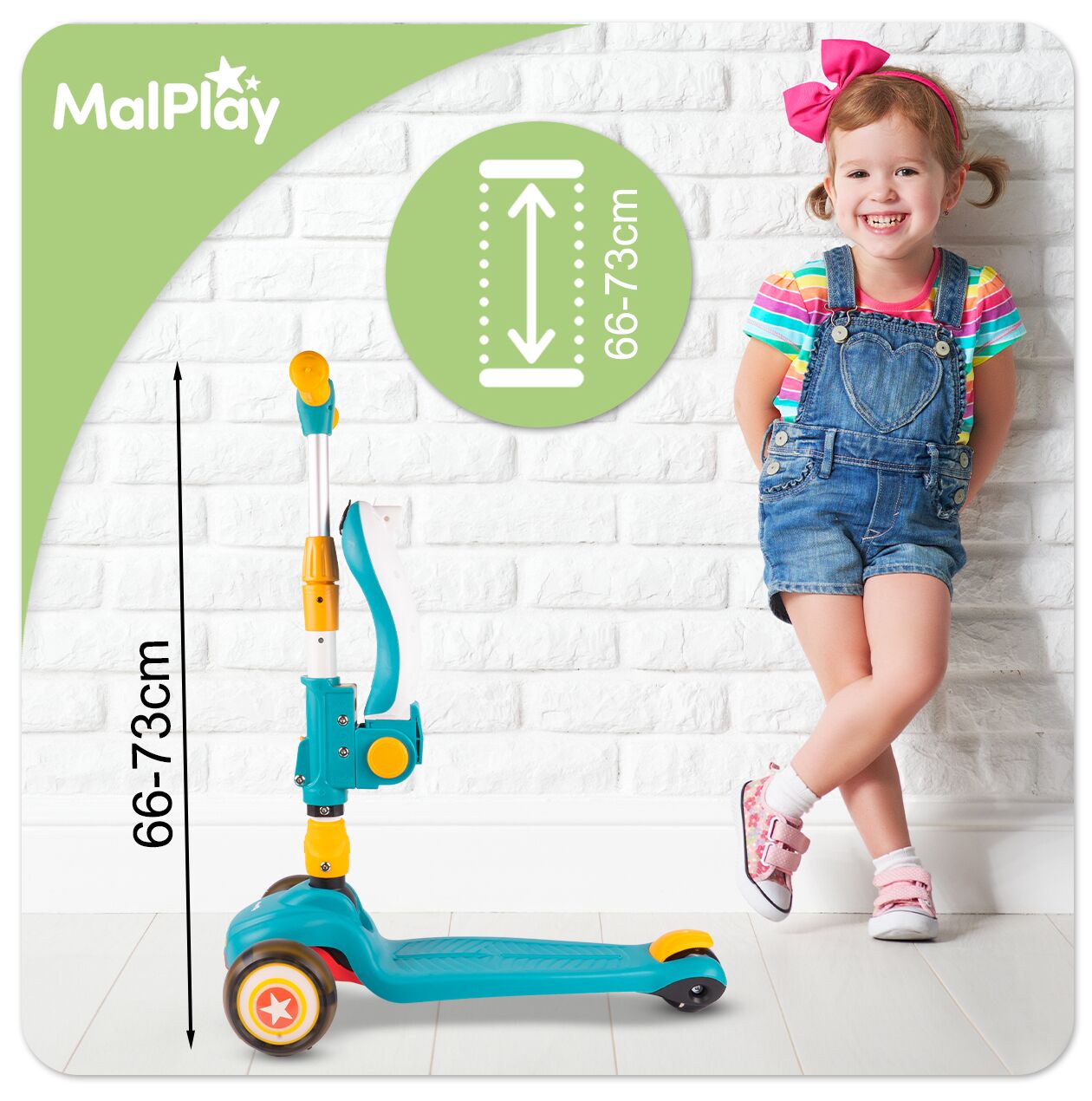 Trotineta pliabila cu 3 roti 3 in 1, albastru, MalPlay 112335